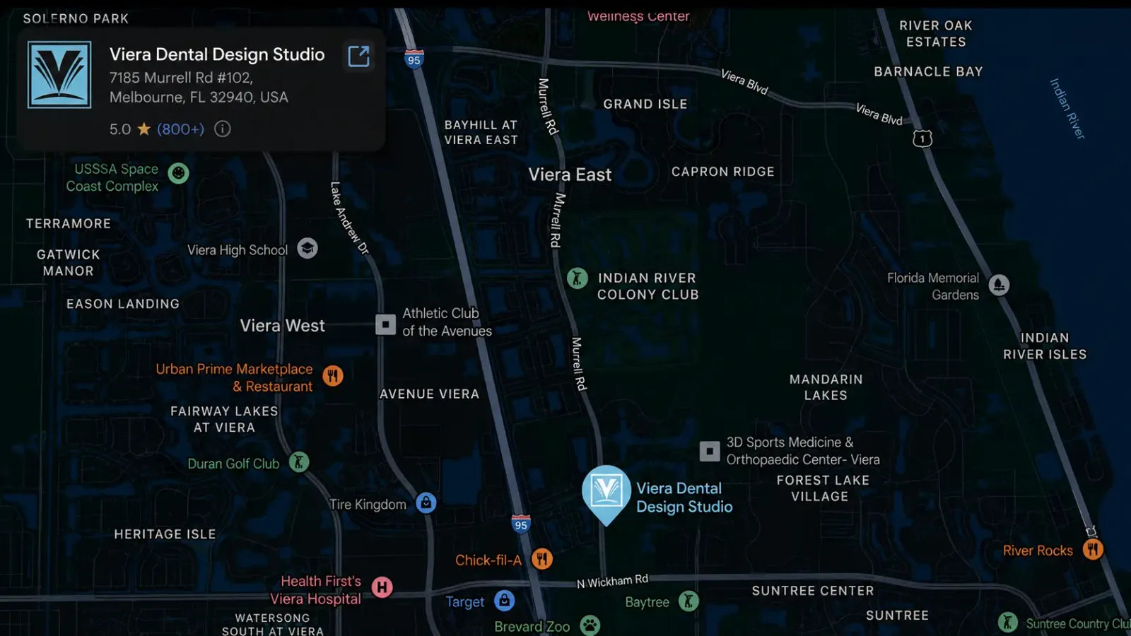Map showing Viera Dental Design Studio location